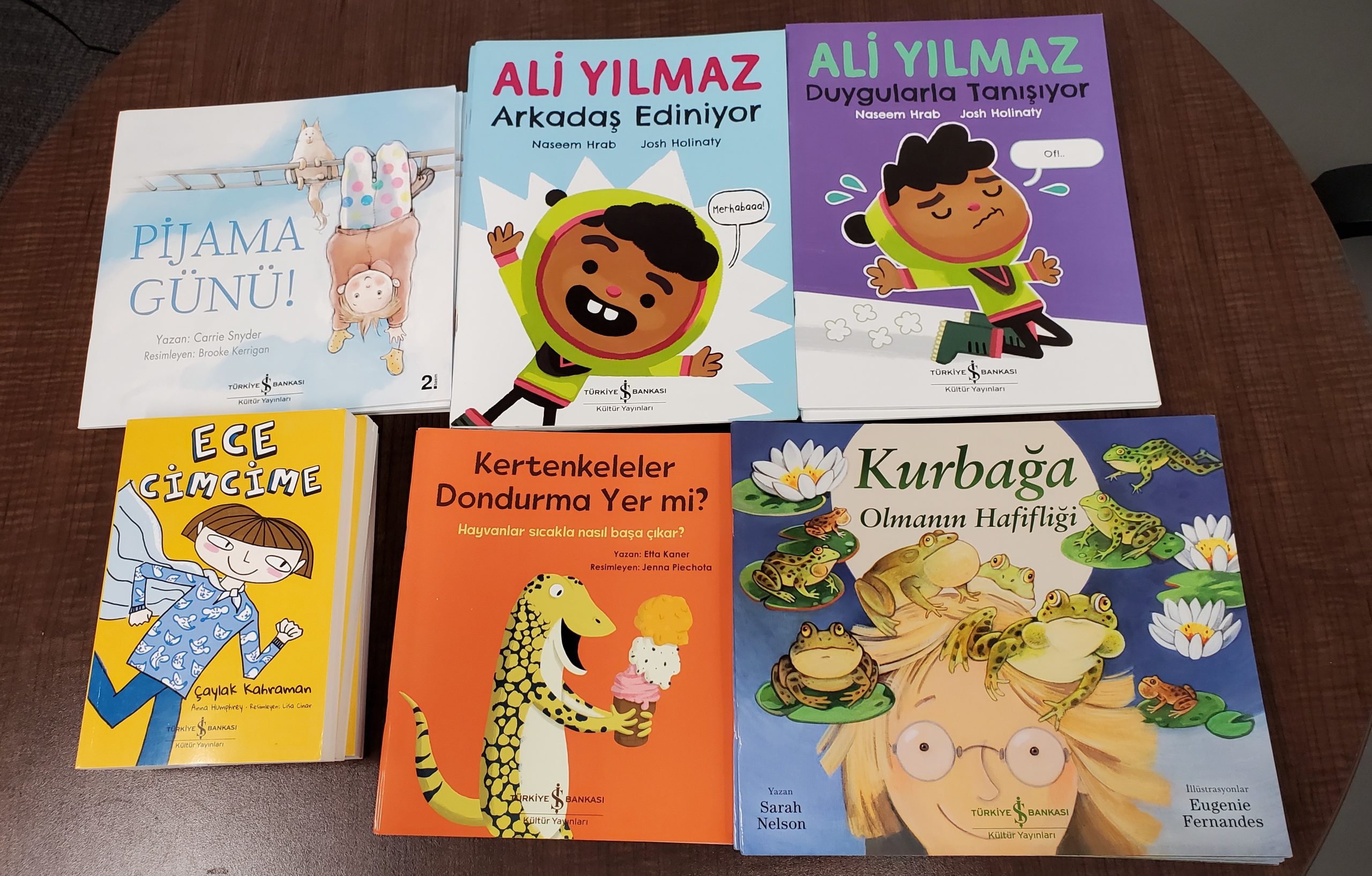 Turkish editions of Jammie Day, the Ira Crumb books, Clara Humble book one, Do Lizards Eat Ice Cream?, and Frogness