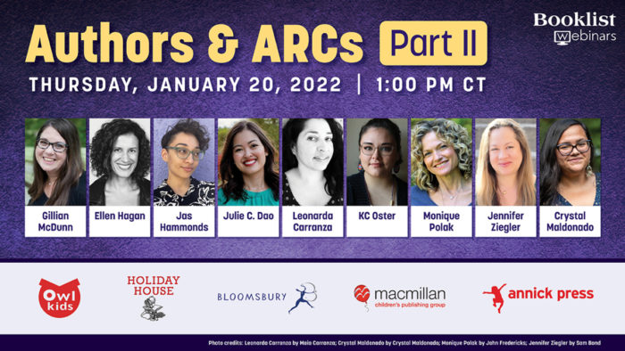 Booklist Authors & ARCs webinar promo graphic featuring author panelists